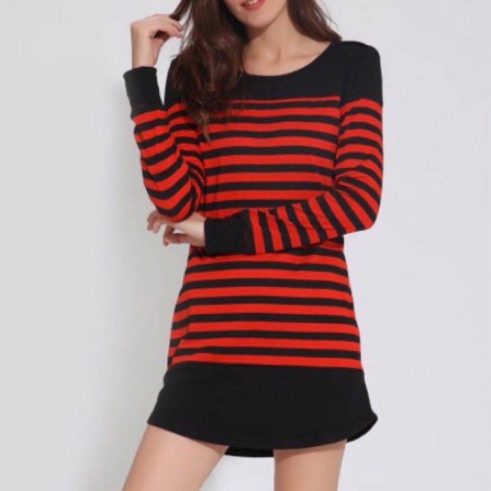 Drop Shoulder Striped Tunic Dress